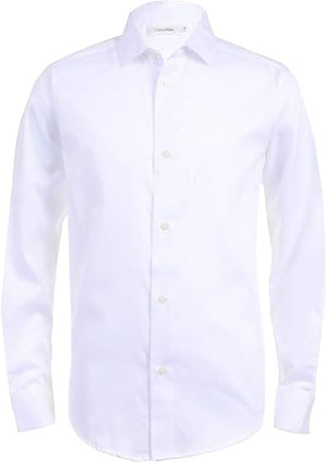 Calvin Klein Boys' Long Sleeve Sateen Dress Shirt, Style with Buttoned Cuffs