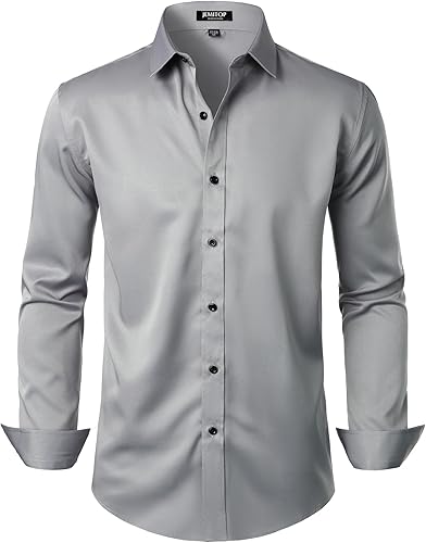 Men's Stretch Wrinkle Free Dress Shirts Formal Wedding Prom Long Sleeve